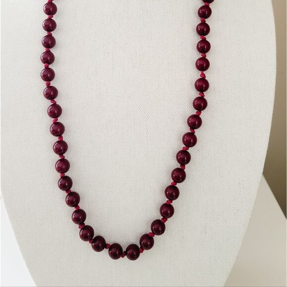 Necklace Burgundy Red Beaded Necklace #0033 - Picture 4 of 12
